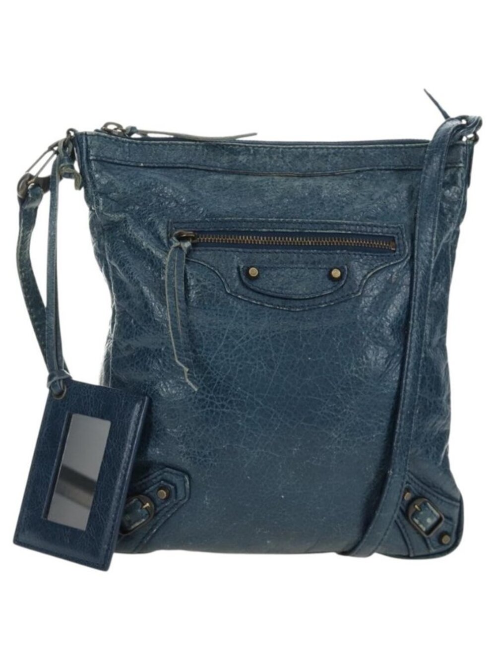 Authentic BALENCIAGA Classic Flat Shoulder Bag Leather Blue